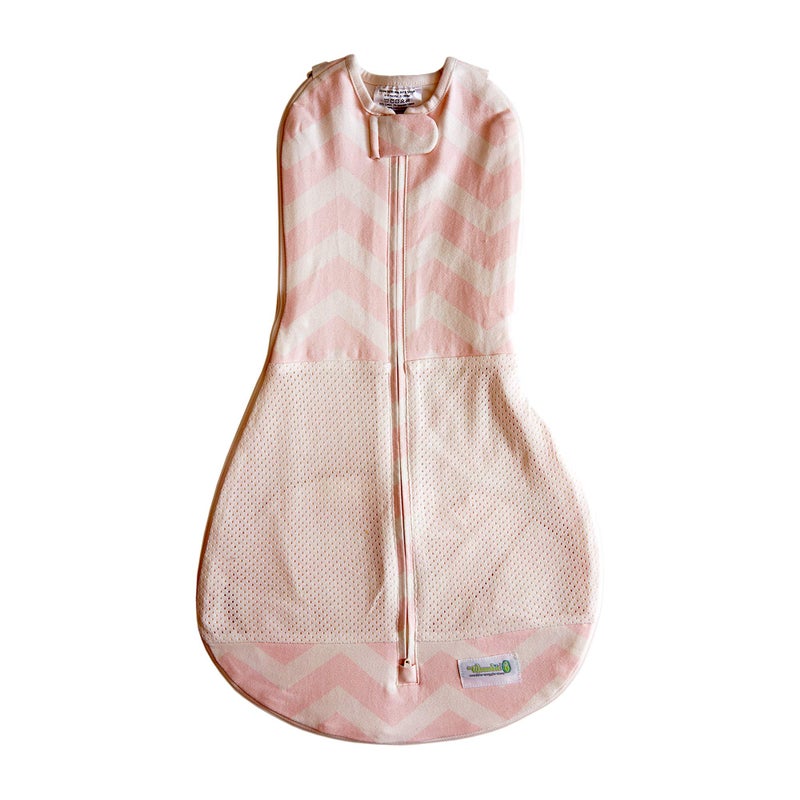 Woombie Grow with Me Air Baby Swaddling Blanket, Convertible Swaddle Fits Babies 0-9 Months, Expands to Wearable Blanket for Babies up to 18 Months, Dreamy Pink Chevron - Image 1